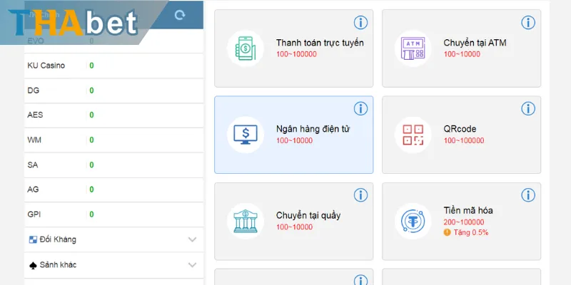 Các lưu ý quan trọng khi nạp tiền vào Thabet
